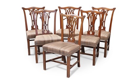 Lot 1332 - A SET OF SIX GEORGE III 'CHIPPENDALE' MAHOGANY DINING CHAIRS