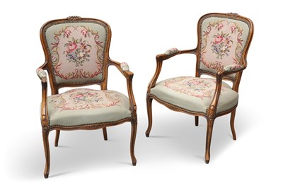 Lot 761 - A PAIR OF LOUIS XV STYLE FAUTEUILS