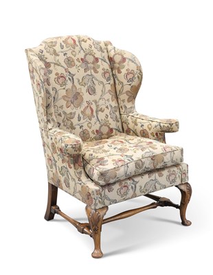 Lot 1227 - A GEORGE II STYLE WALNUT WING-BACK ARMCHAIR, BY PETER SILK OF HELMSLEY