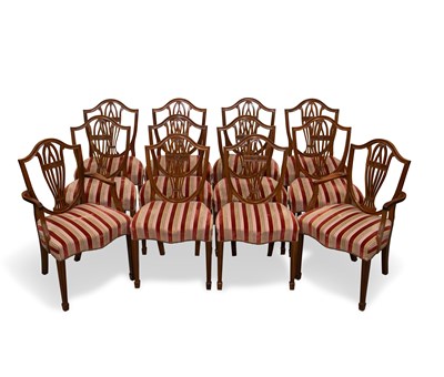 Lot 745 - A SET OF TWELVE HEPPLEWHITE STYLE MAHOGANY DINING CHAIRS, BY WILLIAM TILLMAN