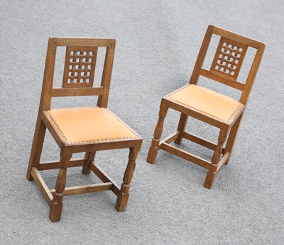 Lot 1456 - ROBERT THOMPSON OF KILBURN, A PAIR OF MOUSEMAN OAK SIDE CHAIRS