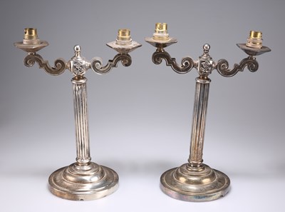 Lot 11 - A PAIR OF EARLY 20TH CENTURY SILVER PLATED TABLE LAMPS, POSSIBLY FROM AN OCEAN LINER