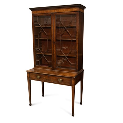 Lot 1404 - A GEORGE III INLAID MAHOGANY SECRÉTAIRE BOOKCASE