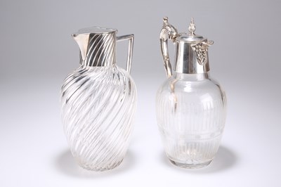 Lot 20 - AN ELKINGTON & CO SILVER PLATE-MOUNTED CLARET JUG AND ANOTHER PLATED CLARET JUG