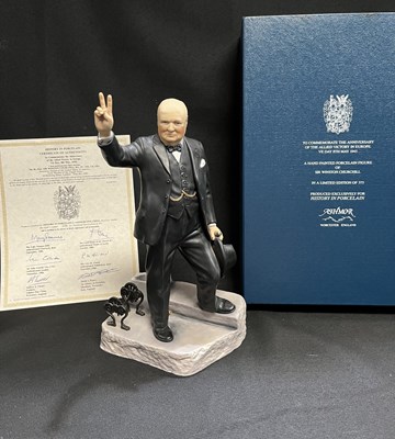 Lot 1042 - A PORCELAIN FIGURE OF WINSTON CHURCHILL, BY ASHMOR WORCESTER