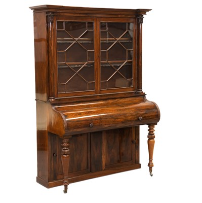 Lot 1350 - A WILLIAM IV ROSEWOOD 'PIANO' SECRÉTAIRE BOOKCASE