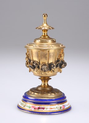 Lot 1095 - A 19TH CENTURY GILT-METAL AND ENAMEL INKWELL