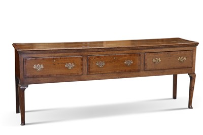 Lot 1259 - A MAHOGANY CROSS-BANDED OAK DRESSER BASE, MID-18TH CENTURY