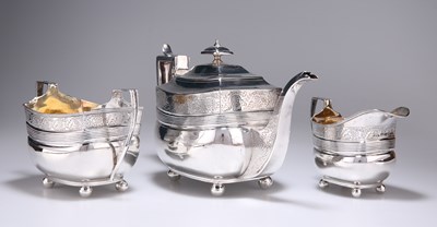 Lot 99 - A FINE GEORGE III SCOTTISH SILVER THREE-PIECE TEA SERVICE