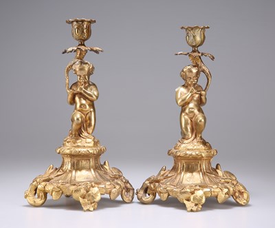 Lot 1156 - A PAIR OF 19TH CENTURY GILT-BRONZE CANDLESTICKS