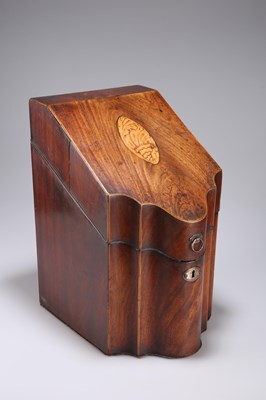 Lot 821 - A GEORGE III INLAID MAHOGANY KNIFE BOX