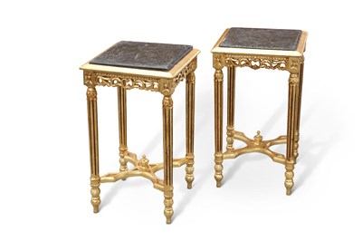 Lot 1319 - A PAIR OF MARBLE-TOPPED AND GILT OCCASIONAL TABLES