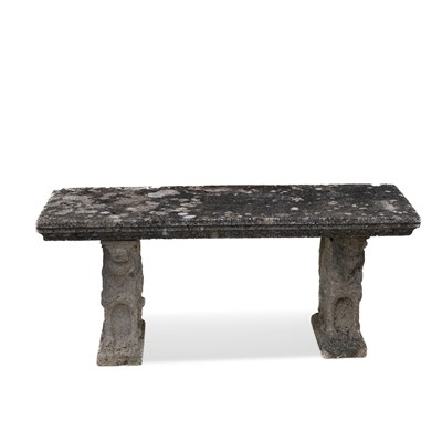 Lot 1159 - A 20TH CENTURY COMPOSITE STONE GARDEN BENCH