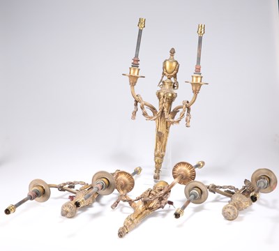 Lot 711 - A SET OF FOUR GILT-BRONZE WALL LIGHTS, 18TH/19TH CENTURY