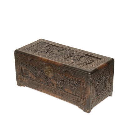 Lot 1368 - A CHINESE CARVED CAMPHOR WOOD CHEST