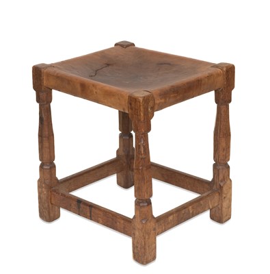 Lot 890 - ROBERT THOMPSON OF KILBURN, AN EARLY MOUSEMAN OAK STOOL, CIRCA 1930S