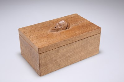 Lot 1461 - ROBERT THOMPSON OF KILBURN, A MOUSEMAN OAK TRINKET BOX AND COVER