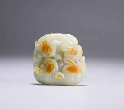 Lot 649 - A CHINESE JADE CARVING OF LION DOGS