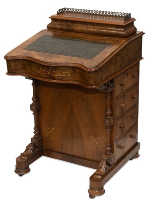 Lot 855 - A VICTORIAN BURR WALNUT DAVENPORT, CIRCA 1870