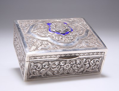 Lot 33 - AN INDIAN SILVER AND ENAMEL CIGARETTE BOX