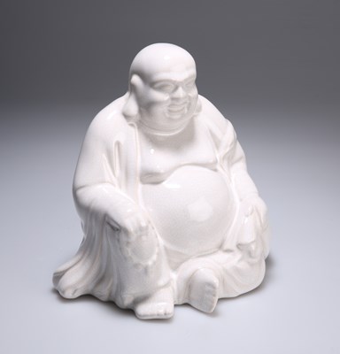 Lot 615 - A CHINESE CRACKLE-GLAZED FIGURE OF SEATED BUDDHA