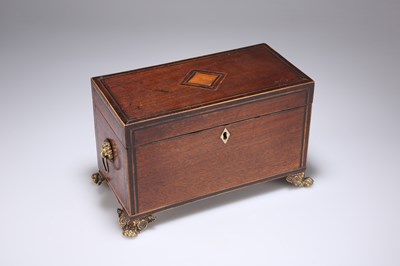 Lot 1437 - A GEORGE III INLAID MAHOGANY TEA CADDY