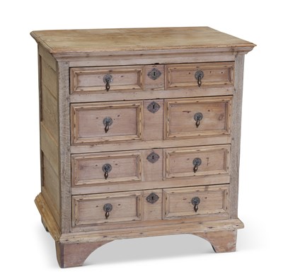 Lot 1329 - A 19TH CENTURY PINE MOULDED-FRONT CHEST OF DRAWERS