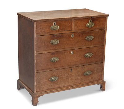 Lot 1203 - A GEORGE III OAK CHEST OF DRAWERS