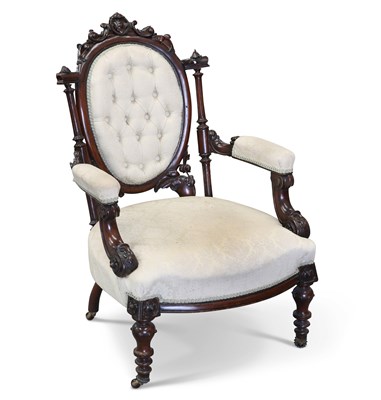 Lot 1257 - A VICTORIAN ROSEWOOD PARLOUR CHAIR