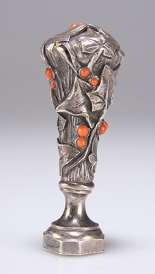 Lot 742 - A LARGE SILVER AND CORAL DESK SEAL, LATE 19TH/EARLY 20TH CENTURY