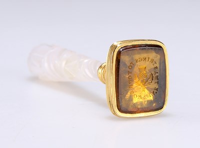 Lot 733 - A GEORGIAN SCOTTISH CHALCEDONY AND TOPAZ SEAL